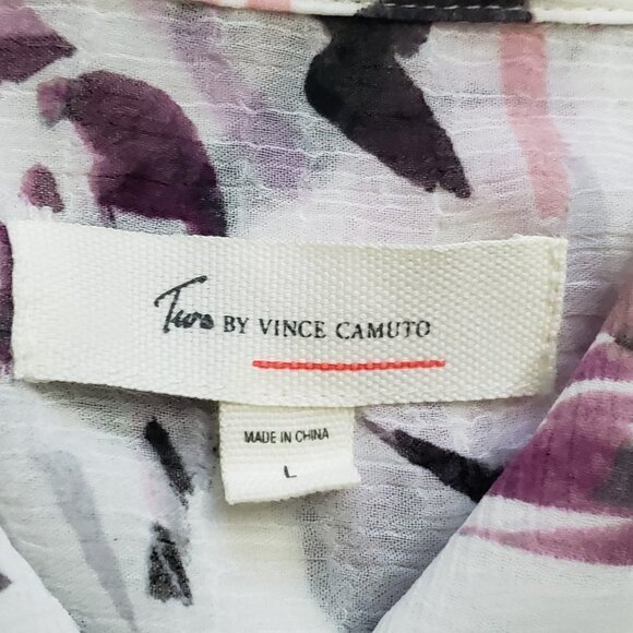 Two by Vince Camuto Top Size Large Geometric Button Front  #3217 Sheer Blouse - Picture 6 of 10